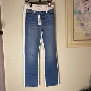 Jonathan Simkhai Two-Toned White& Blue Straight Leg Denim Jeans